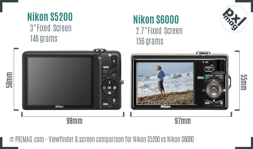 Nikon S5200 vs Nikon S6000 Screen and Viewfinder comparison