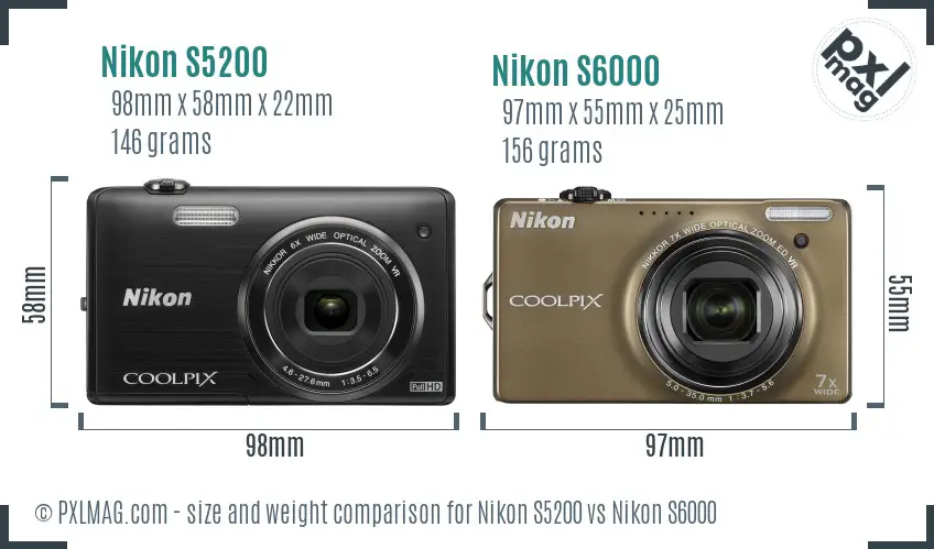 Nikon S5200 vs Nikon S6000 size comparison