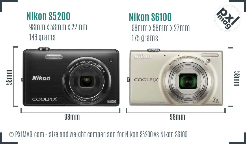 Nikon S5200 vs Nikon S6100 size comparison