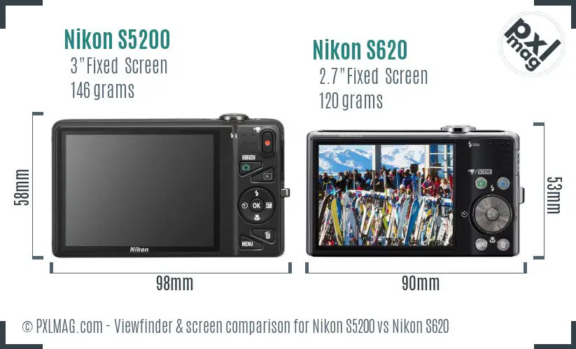 Nikon S5200 vs Nikon S620 Screen and Viewfinder comparison