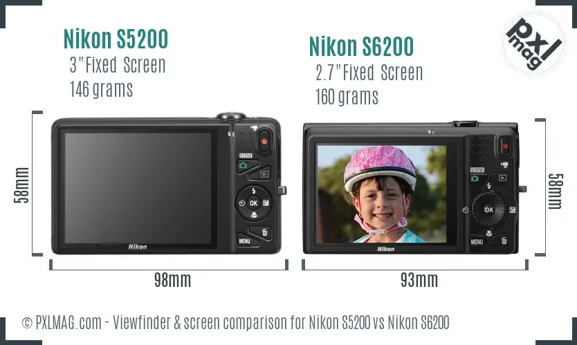 Nikon S5200 vs Nikon S6200 Screen and Viewfinder comparison
