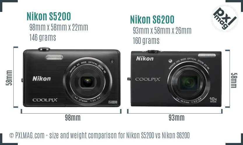 Nikon S5200 vs Nikon S6200 size comparison