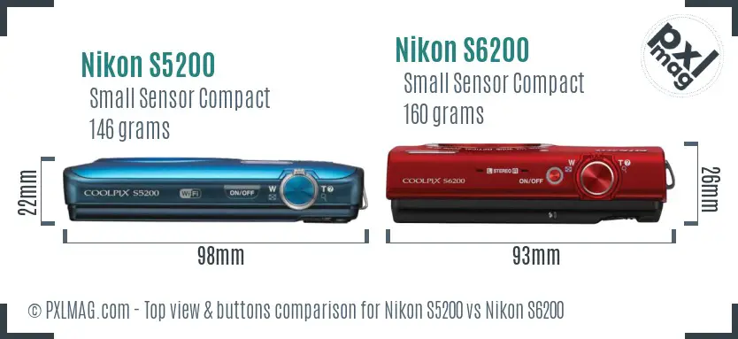 Nikon S5200 vs Nikon S6200 top view buttons comparison