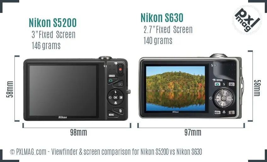 Nikon S5200 vs Nikon S630 Screen and Viewfinder comparison