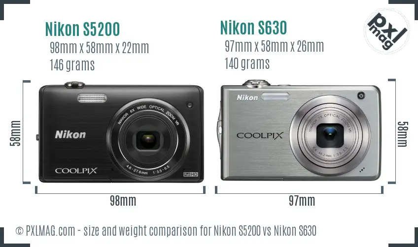 Nikon S5200 vs Nikon S630 size comparison