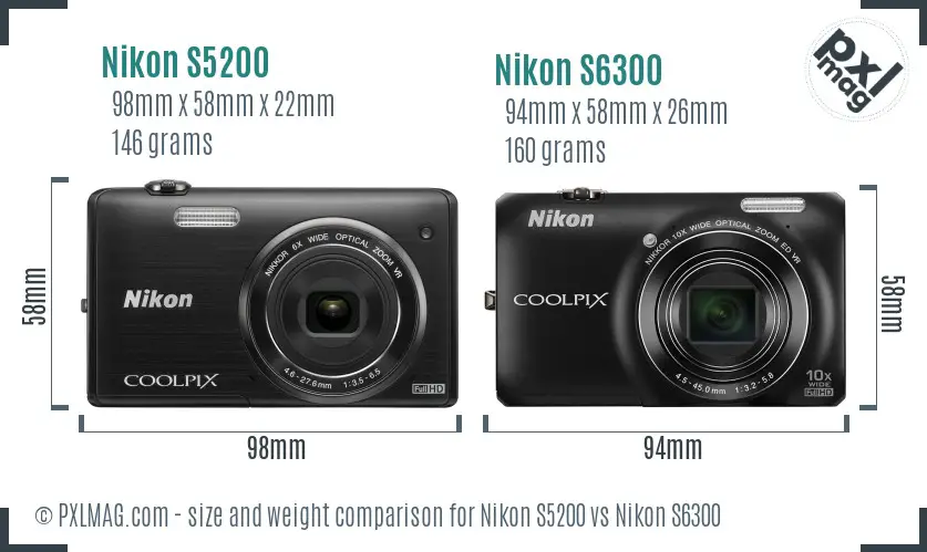 Nikon S5200 vs Nikon S6300 size comparison
