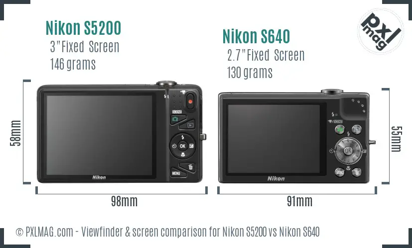 Nikon S5200 vs Nikon S640 Screen and Viewfinder comparison