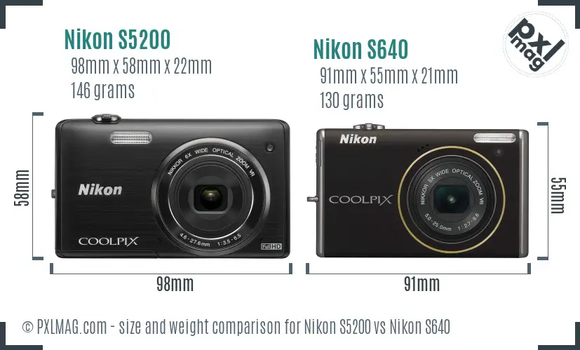 Nikon S5200 vs Nikon S640 size comparison