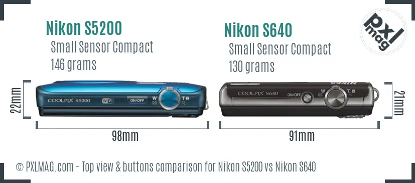 Nikon S5200 vs Nikon S640 top view buttons comparison