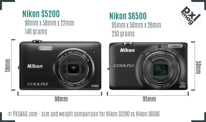 Nikon S5200 vs Nikon S6500 size comparison