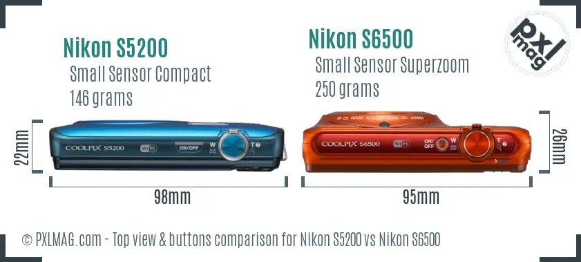 Nikon S5200 vs Nikon S6500 top view buttons comparison