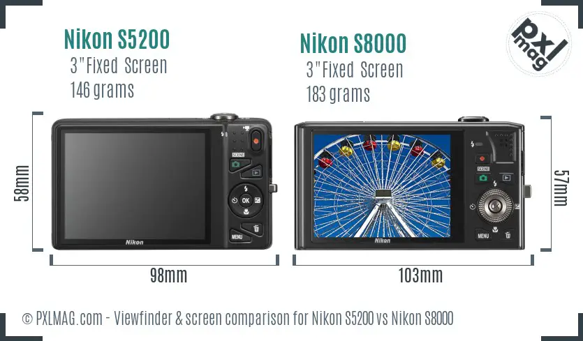 Nikon S5200 vs Nikon S8000 Screen and Viewfinder comparison