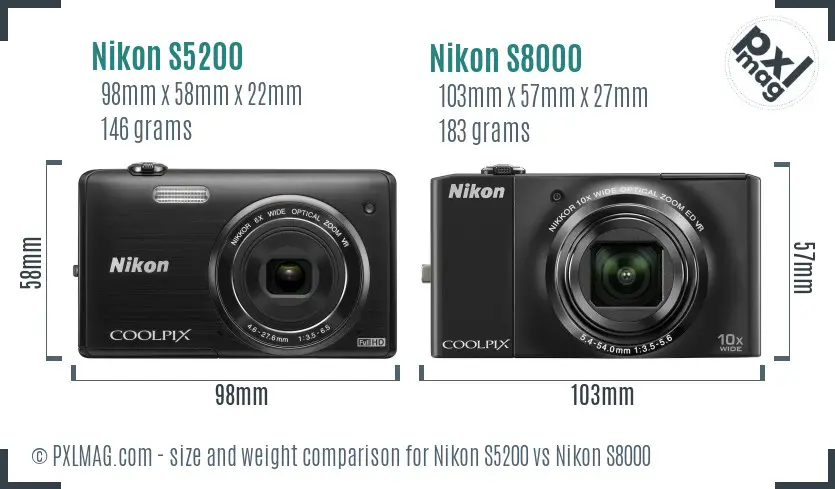 Nikon S5200 vs Nikon S8000 size comparison