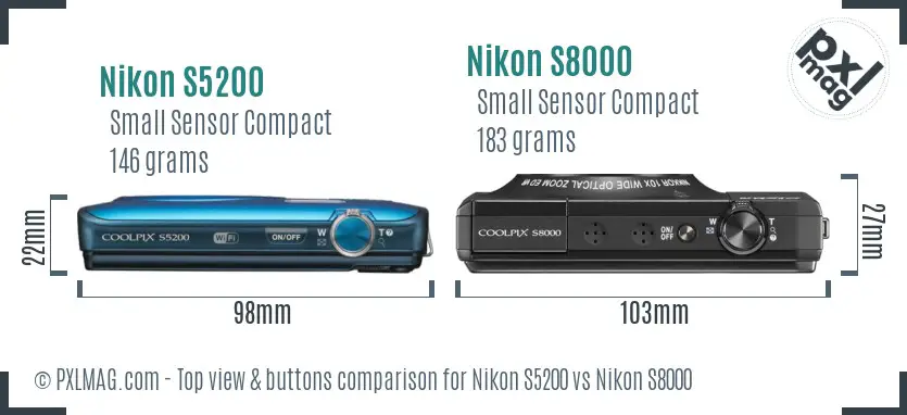 Nikon S5200 vs Nikon S8000 top view buttons comparison