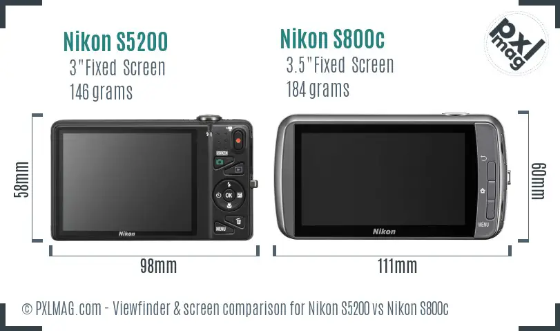 Nikon S5200 vs Nikon S800c Screen and Viewfinder comparison