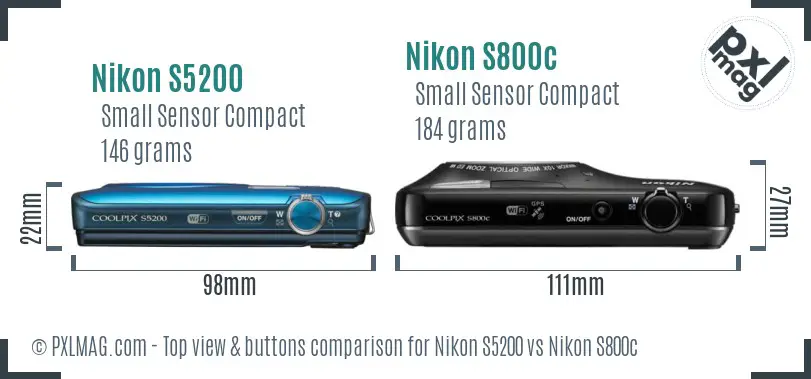 Nikon S5200 vs Nikon S800c top view buttons comparison