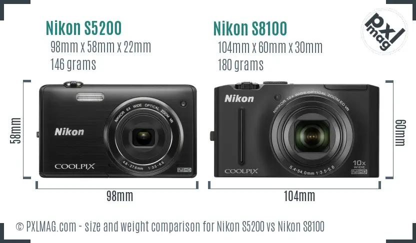 Nikon S5200 vs Nikon S8100 size comparison