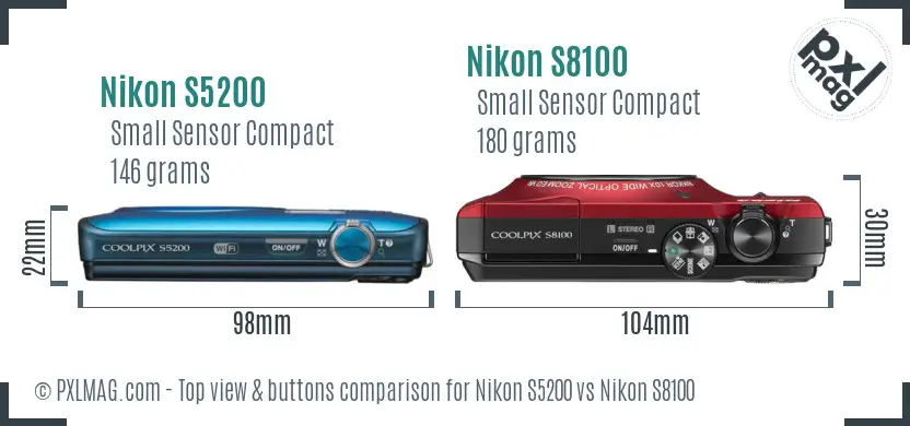 Nikon S5200 vs Nikon S8100 top view buttons comparison