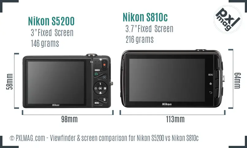 Nikon S5200 vs Nikon S810c Screen and Viewfinder comparison