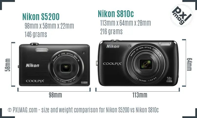 Nikon S5200 vs Nikon S810c size comparison