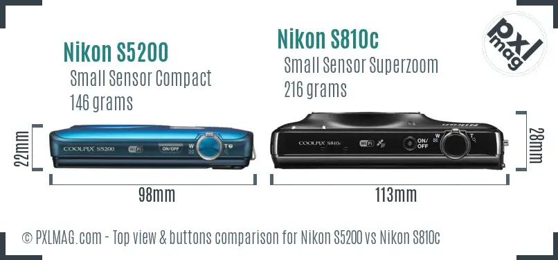 Nikon S5200 vs Nikon S810c top view buttons comparison