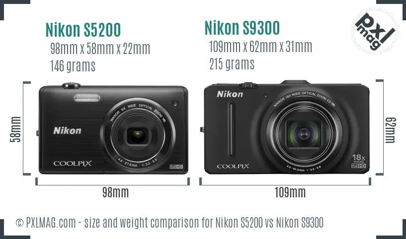 Nikon S5200 vs Nikon S9300 size comparison