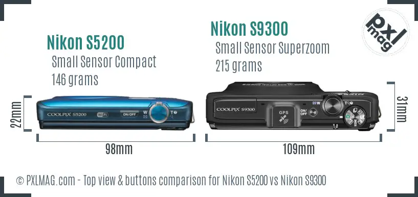Nikon S5200 vs Nikon S9300 top view buttons comparison