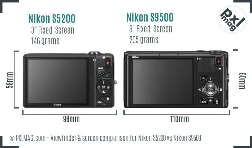 Nikon S5200 vs Nikon S9500 Screen and Viewfinder comparison