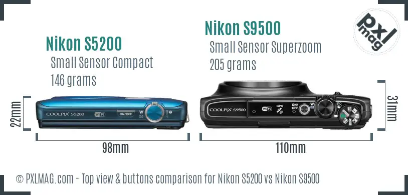 Nikon S5200 vs Nikon S9500 top view buttons comparison