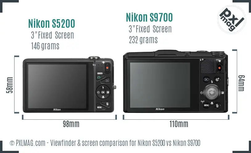 Nikon S5200 vs Nikon S9700 Screen and Viewfinder comparison