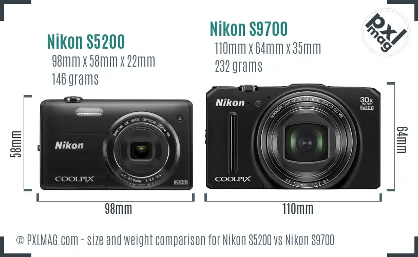 Nikon S5200 vs Nikon S9700 size comparison