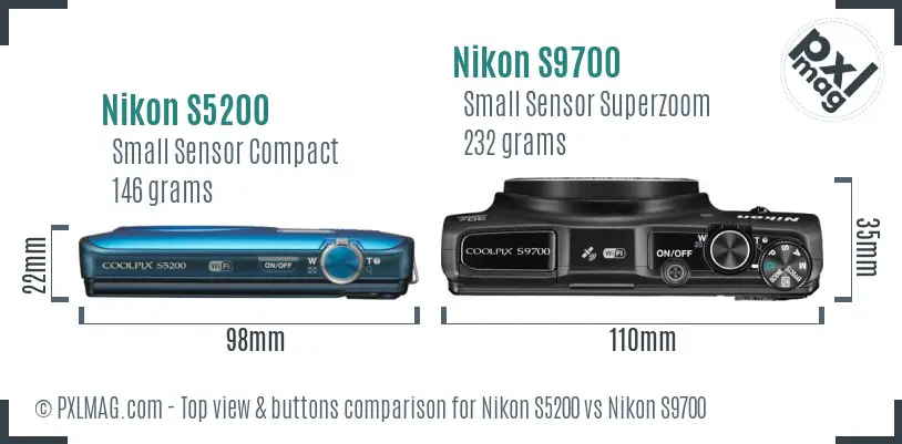 Nikon S5200 vs Nikon S9700 top view buttons comparison