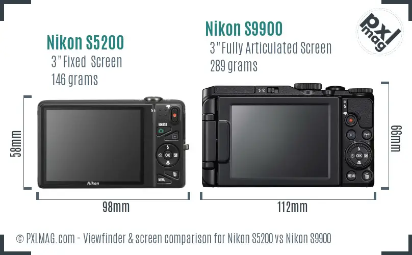 Nikon S5200 vs Nikon S9900 Screen and Viewfinder comparison