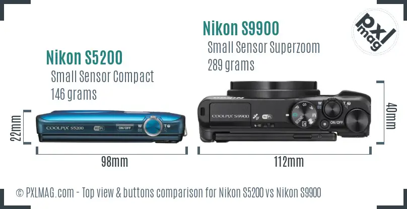 Nikon S5200 vs Nikon S9900 top view buttons comparison