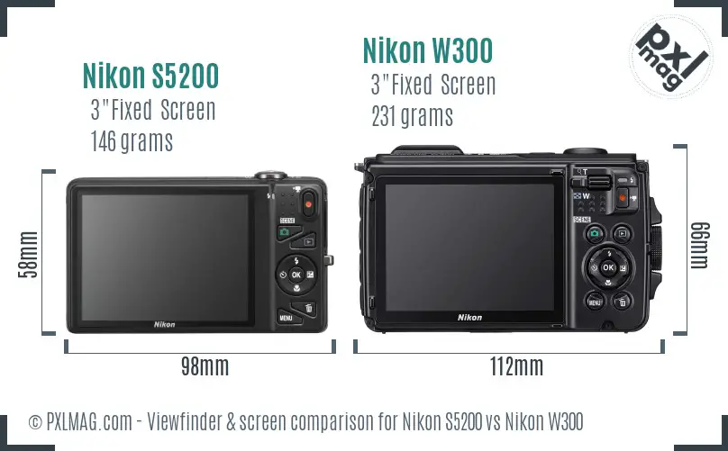 Nikon S5200 vs Nikon W300 Screen and Viewfinder comparison