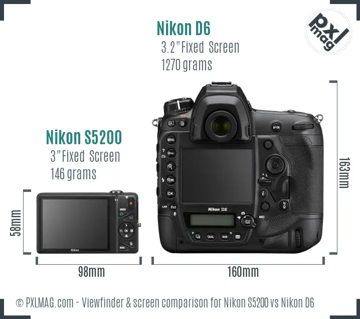 Nikon S5200 vs Nikon D6 Screen and Viewfinder comparison