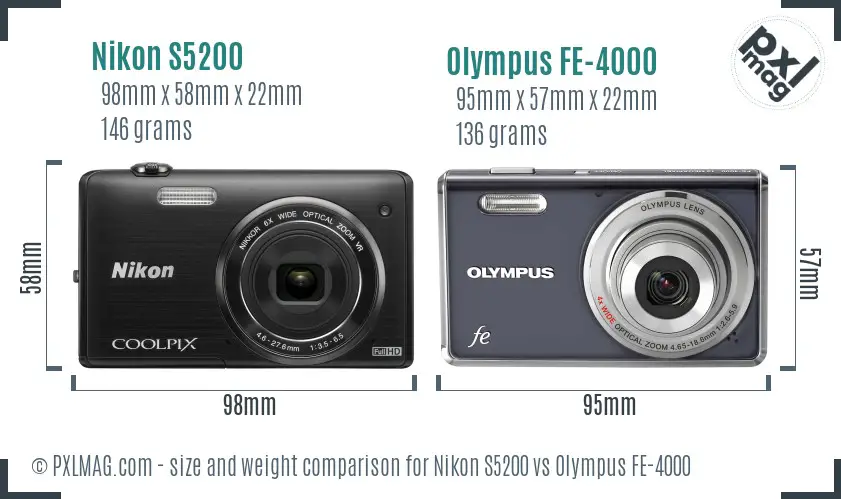 Nikon S5200 vs Olympus FE-4000 size comparison Nikon S5200 vs Olympus FE-4000 size comparison