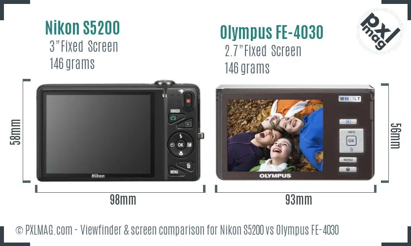 Nikon S5200 vs Olympus FE-4030 Screen and Viewfinder comparison