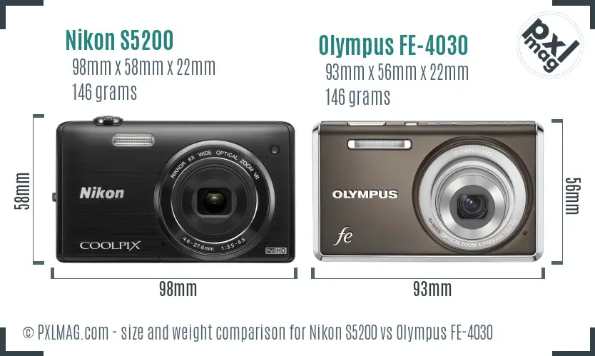 Nikon S5200 vs Olympus FE-4030 size comparison