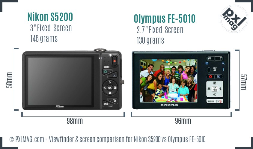 Nikon S5200 vs Olympus FE-5010 Screen and Viewfinder comparison