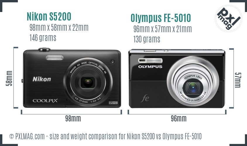 Nikon S5200 vs Olympus FE-5010 size comparison