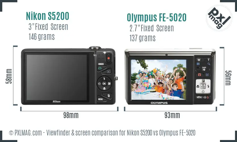 Nikon S5200 vs Olympus FE-5020 Screen and Viewfinder comparison