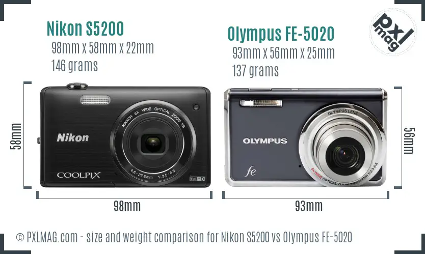 Nikon S5200 vs Olympus FE-5020 size comparison Nikon S5200 vs Olympus FE-5020 size comparison