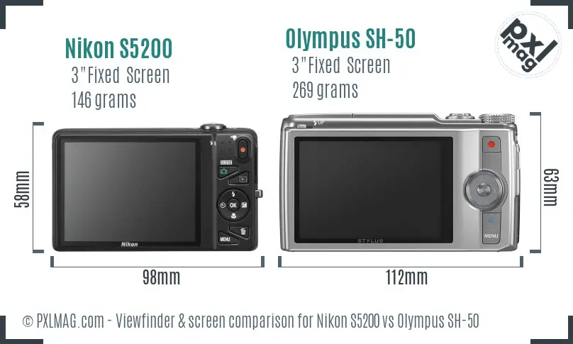 Nikon S5200 vs Olympus SH-50 Screen and Viewfinder comparison