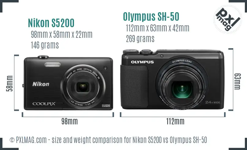 Nikon S5200 vs Olympus SH-50 size comparison