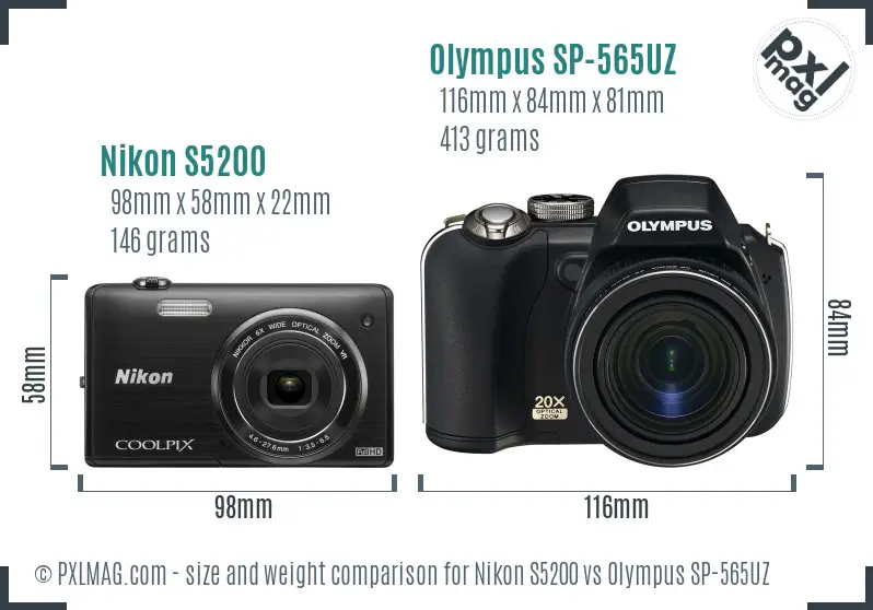 Nikon S5200 vs Olympus SP-565UZ size comparison Nikon S5200 vs Olympus SP-565UZ size comparison