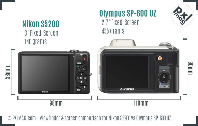 Nikon S5200 vs Olympus SP-600 UZ Screen and Viewfinder comparison