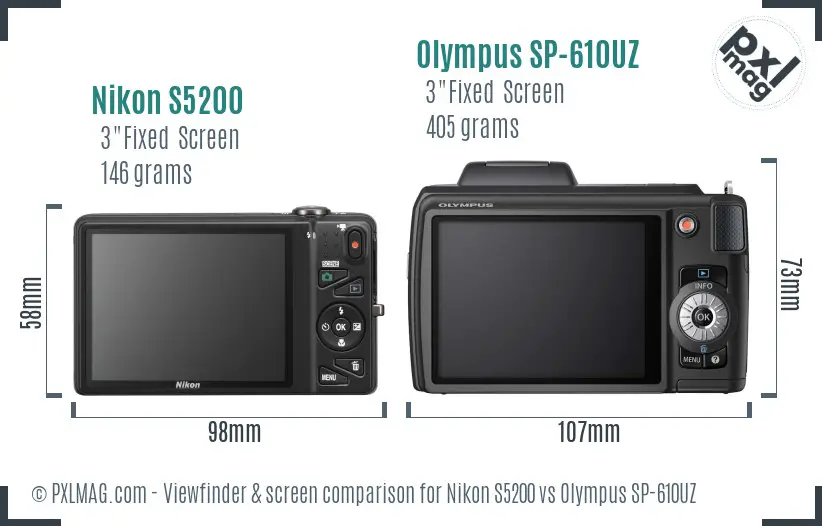 Nikon S5200 vs Olympus SP-610UZ Screen and Viewfinder comparison