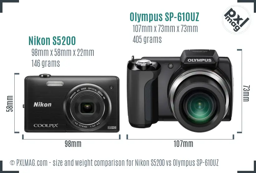 Nikon S5200 vs Olympus SP-610UZ size comparison