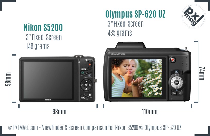 Nikon S5200 vs Olympus SP-620 UZ Screen and Viewfinder comparison